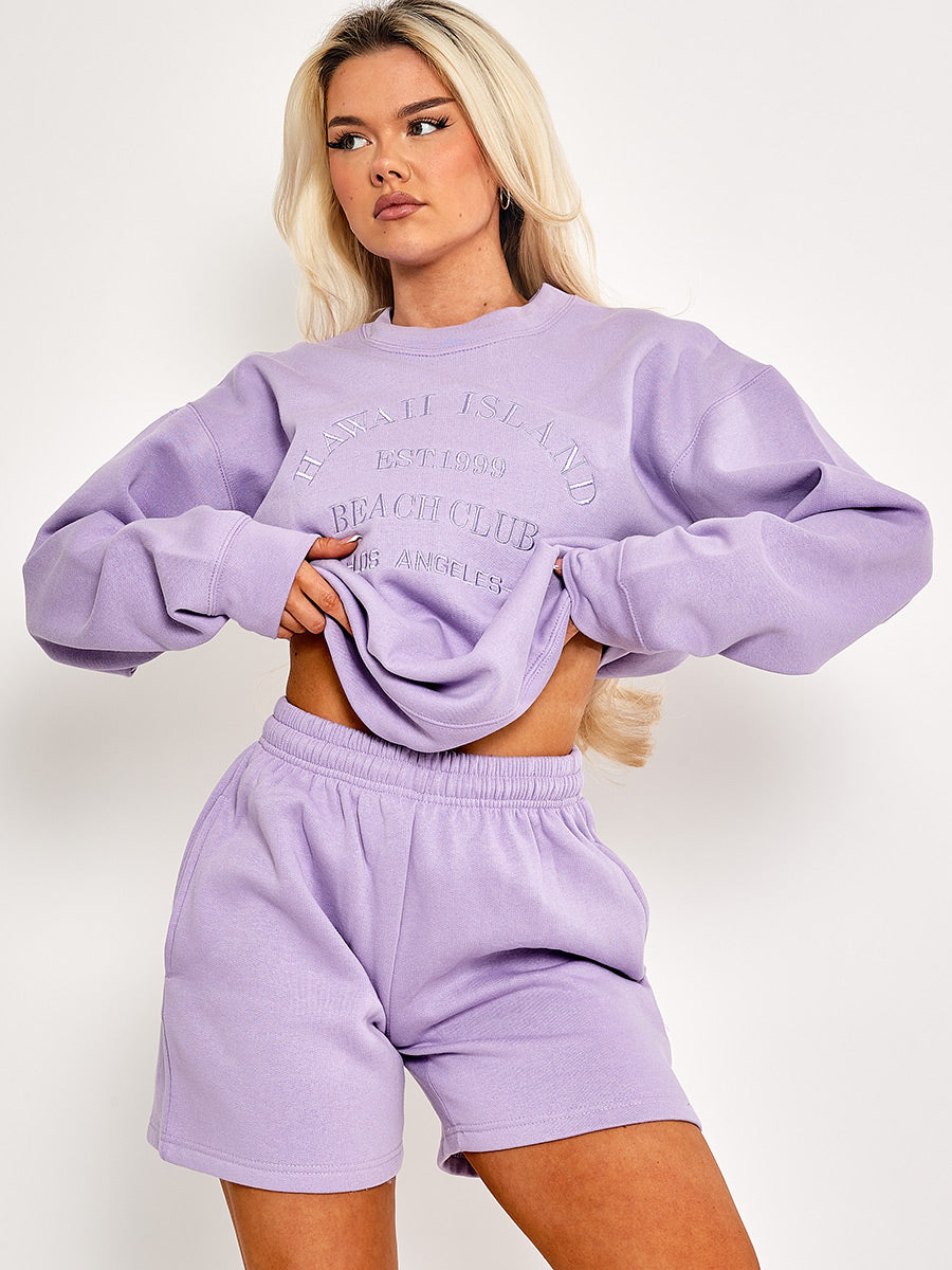 Embroidered Hawaii Island Sweatshirt & Shorts Fleece Co-ord