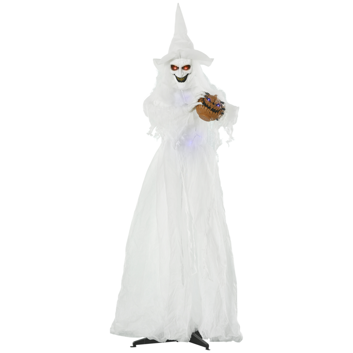 72" Motion Light-Up White Witch with Pumpkin & Skeleton Ghosts, Battery Operated