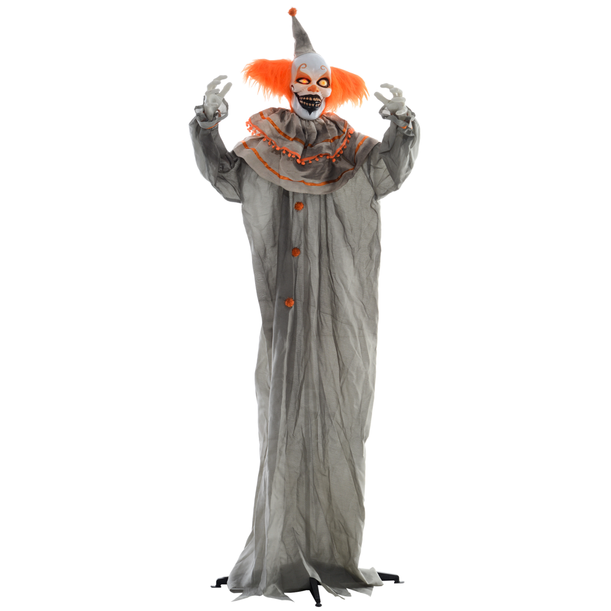 HOMCOM Halloween Clown Animatronic Prop, Light-Up Red Eyes, Moving Head Arms