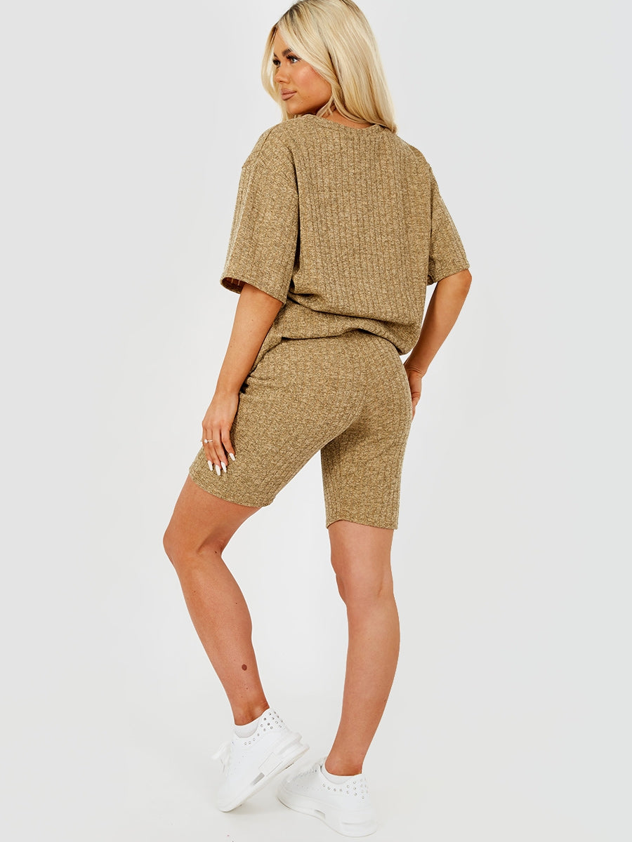 Melange Knit Oversized T-Shirt & Shorts Co-ord