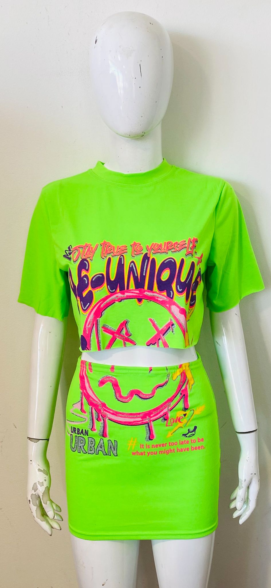 Be-Unique Graphic Crop Top & Skirt Co-ord