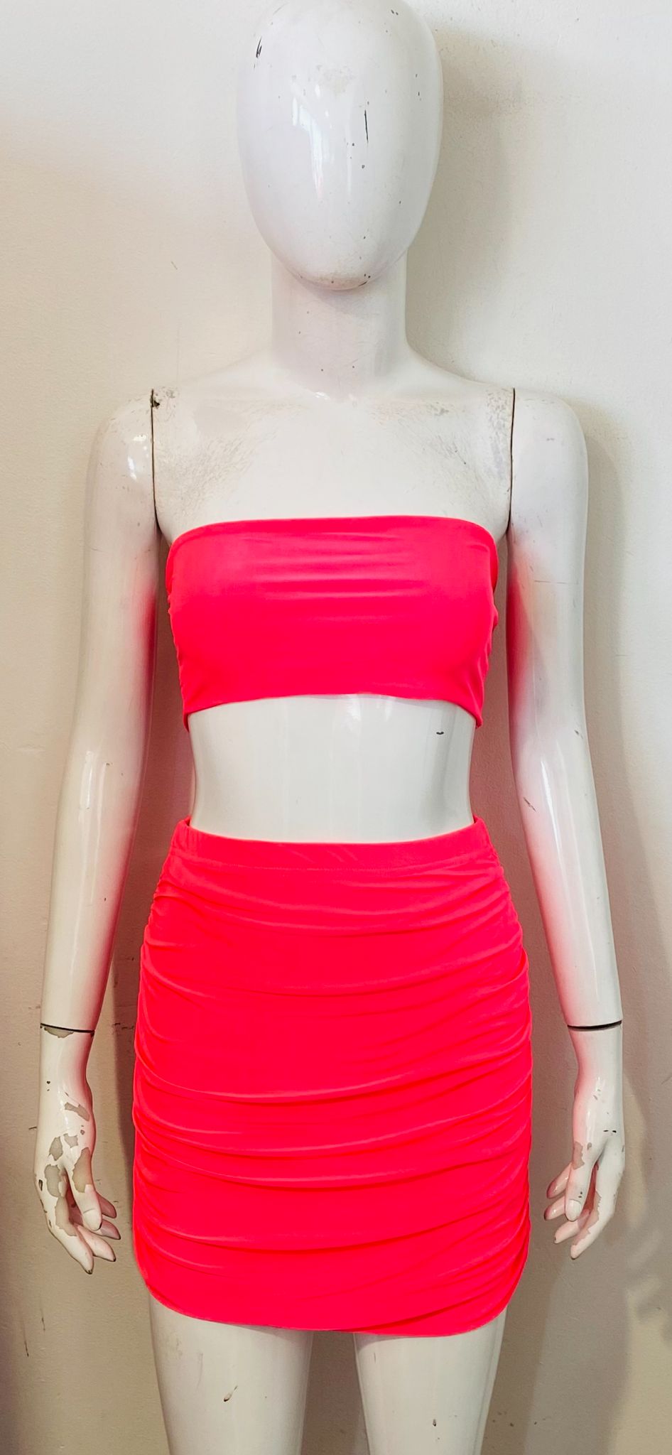 New Slinky Bandeau Crop Top & Ruched Skirt Co-ord