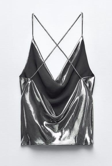 Wet Look Metallic Cowl Neck Cami Top