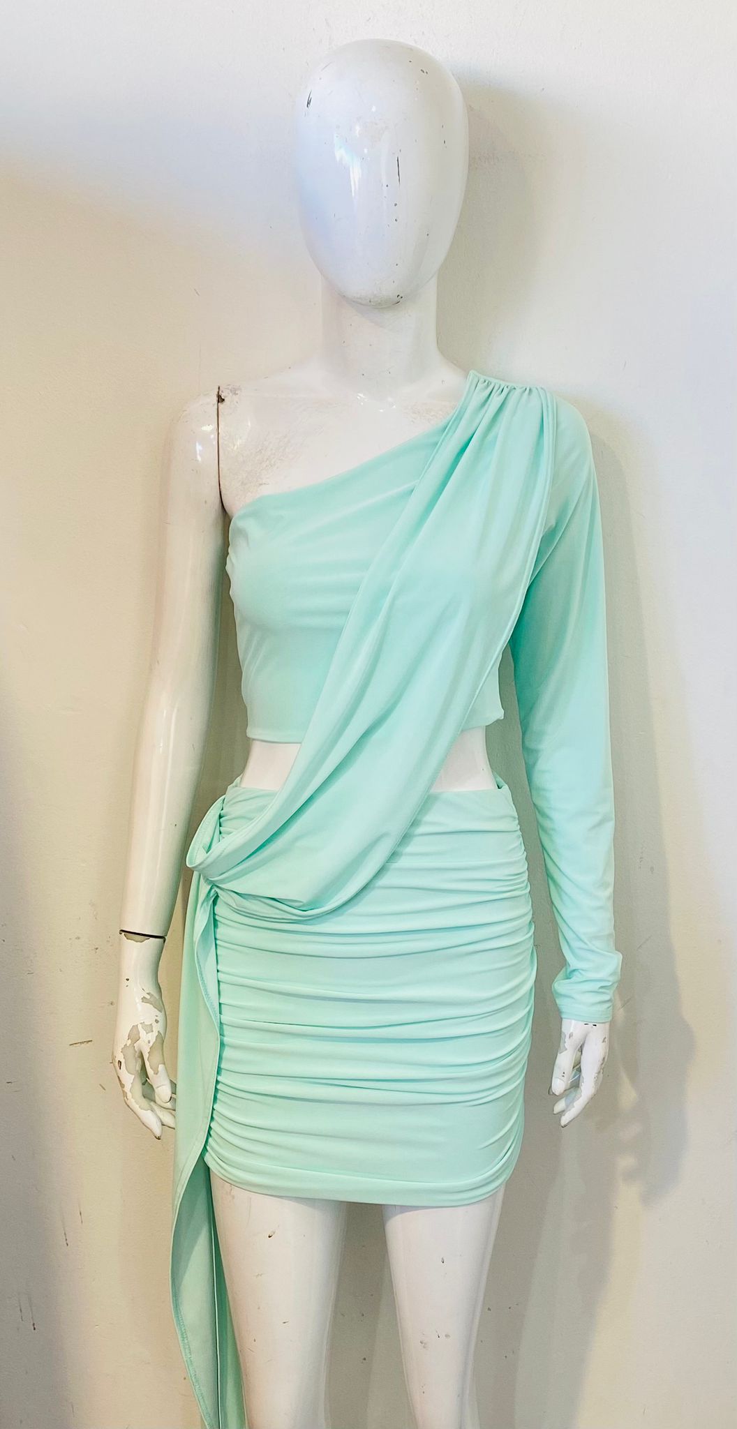 Slinky One Shoulder Dress With Drape Detail