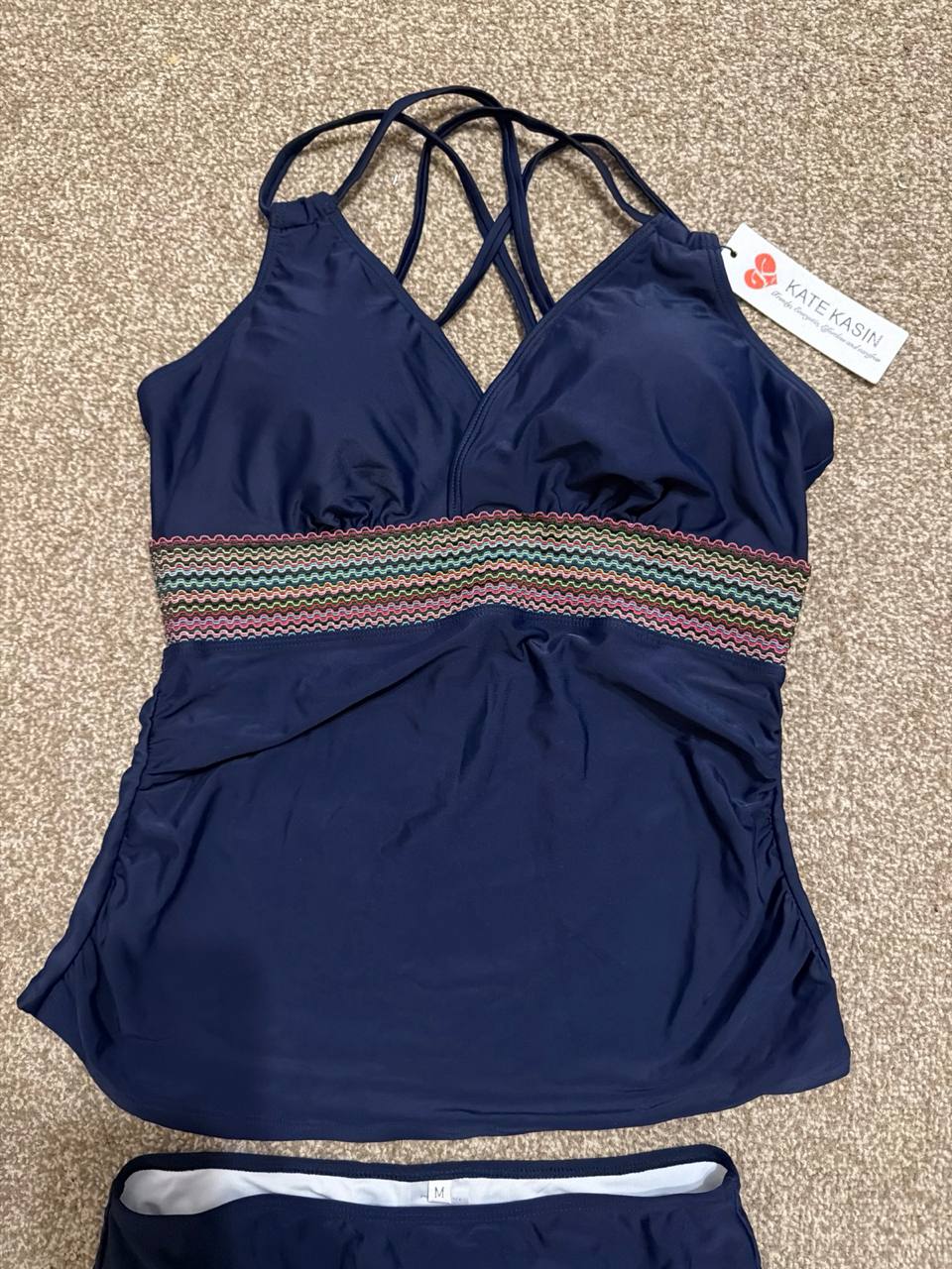 Women Swimsuit Two Piece Bathing Suit Tummy Control Size M Navy