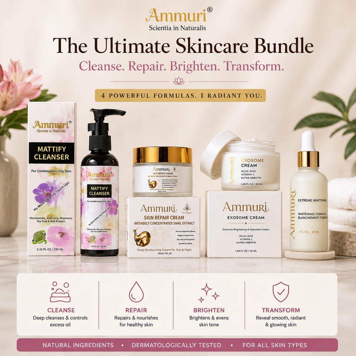 Dark Spot & Uneven Tone Skincare Routine – 4 Piece | Ammuri