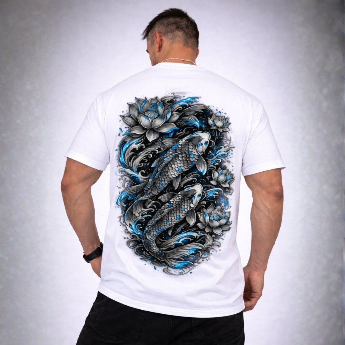 Short Sleeve Cotton T-shirt With Koi Print