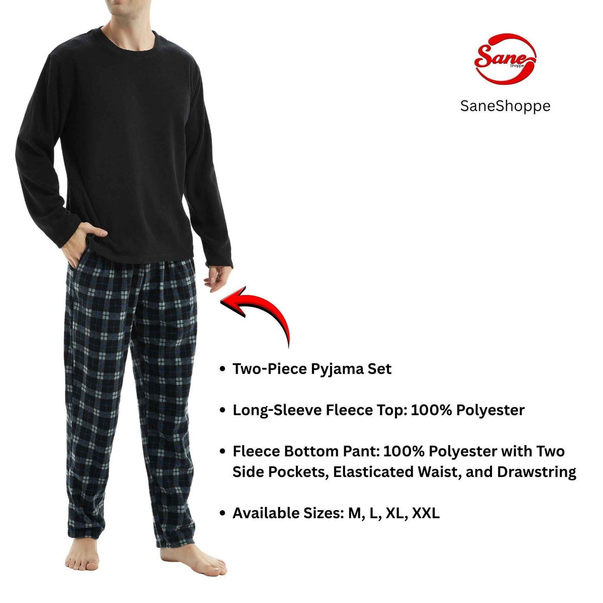 Men's Fleece Pyjama Set: Cozy Black Long Sleeve Loungewear for Ultimate Comfort