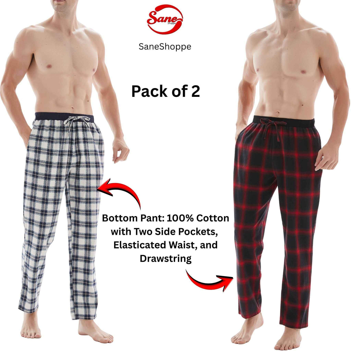 Men's Flannel Pyjama Bottoms - Unmatched Comfort and Style, Pack of 2