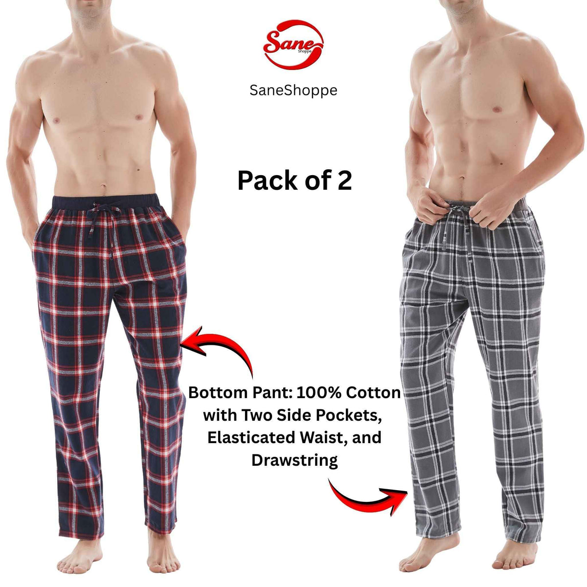 Men's Flannel Pyjama Bottoms - Unmatched Comfort and Style, Pack of 2