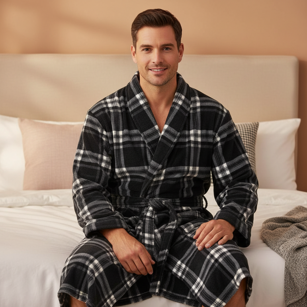 Men's Check Fleece Dressing Gown