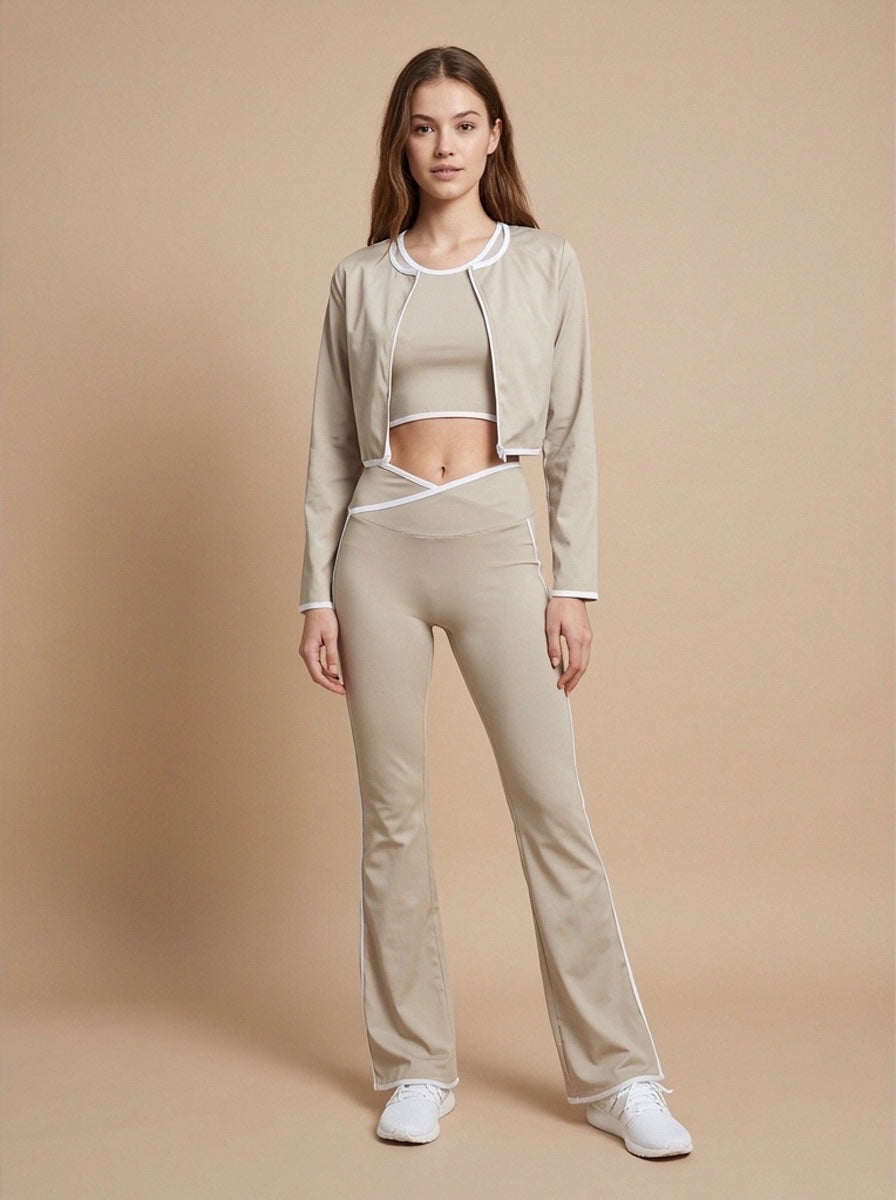 3-Piece Contrast Trim Activewear Set