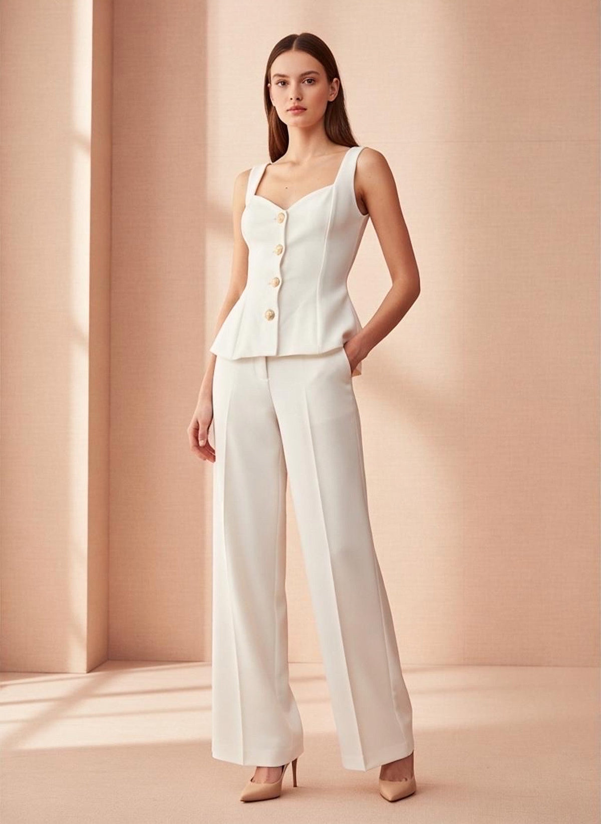 Structured Peplum Button Top