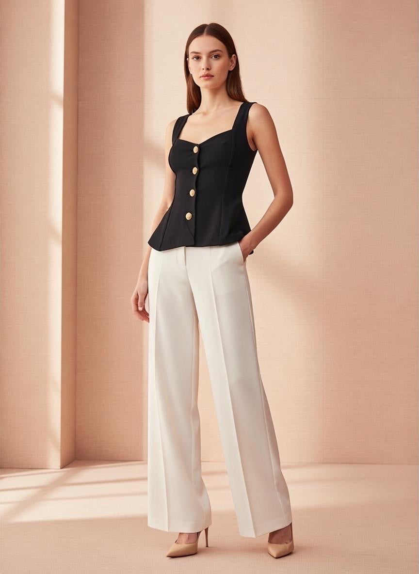 Structured Peplum Button Top
