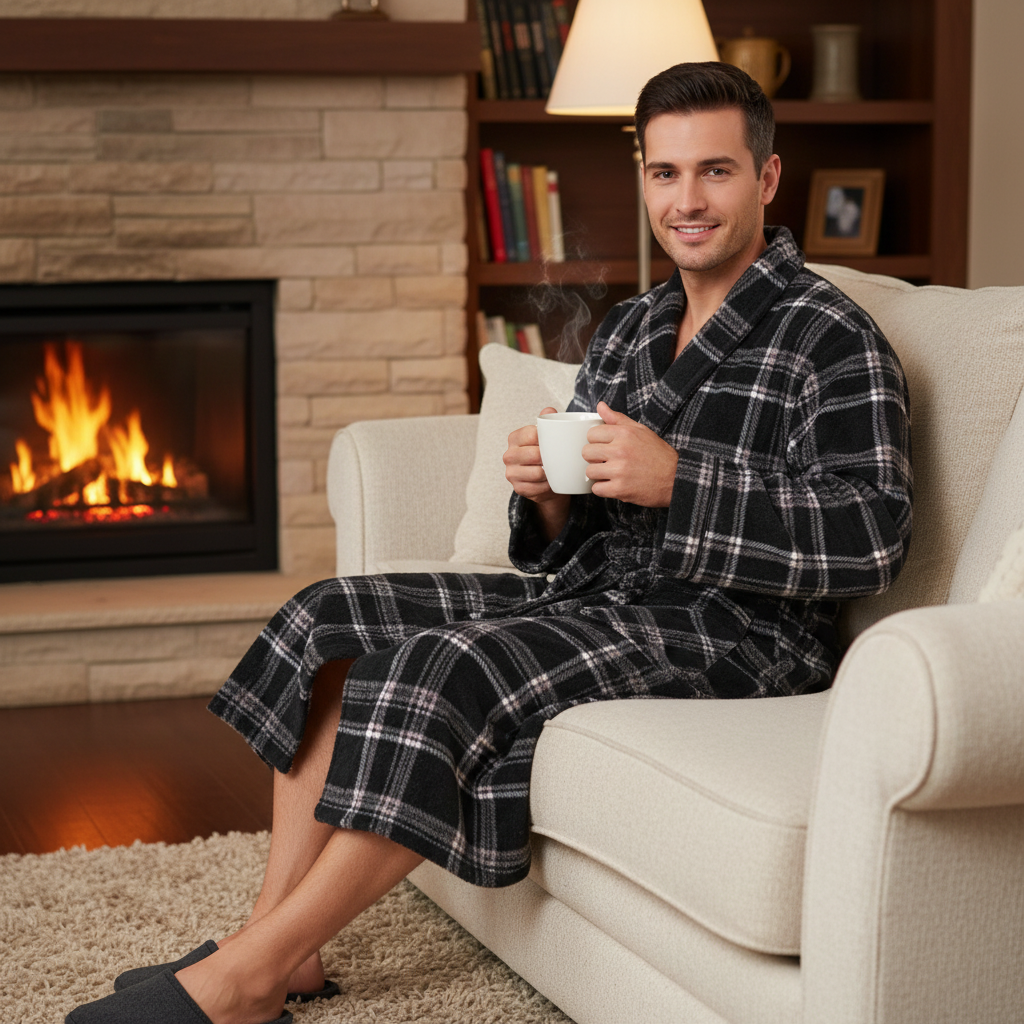 Men's Check Fleece Dressing Gown