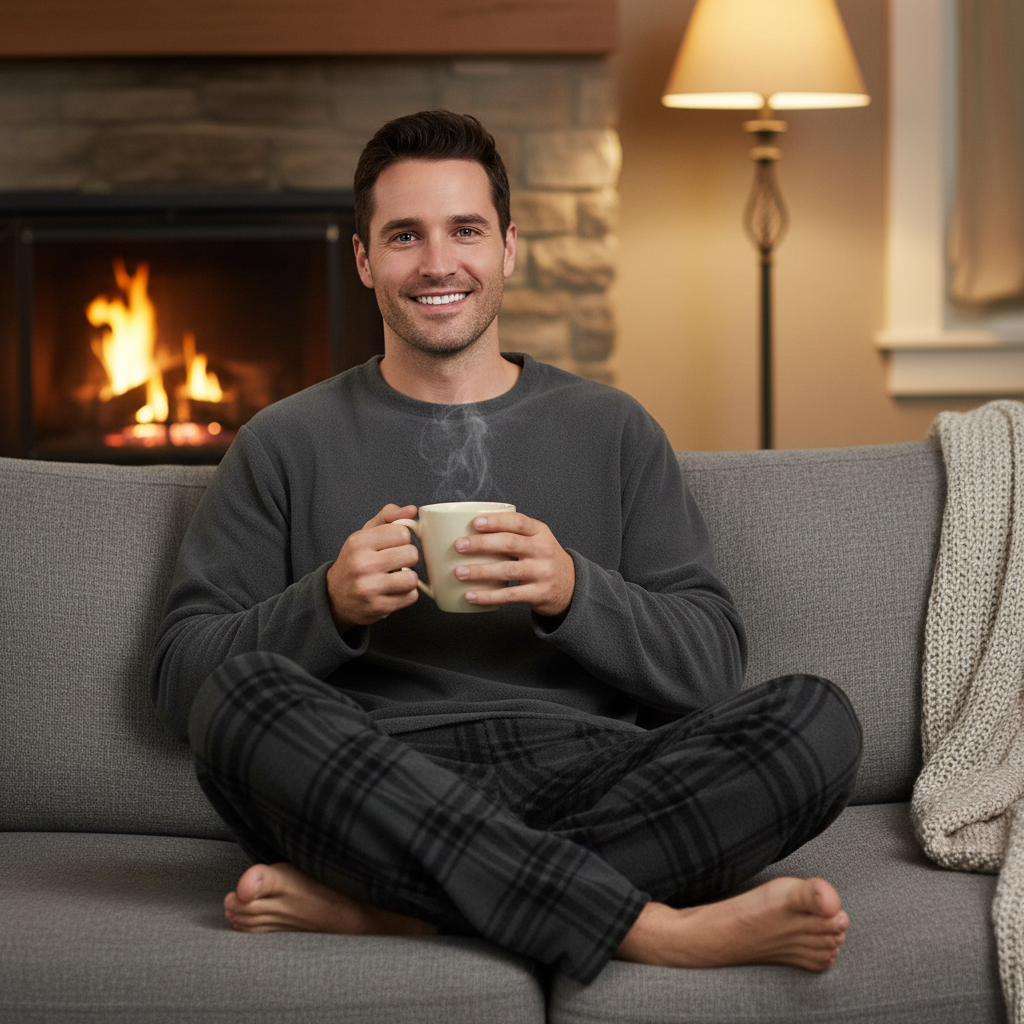 Men's Grey Check Fleece Pyjama Set