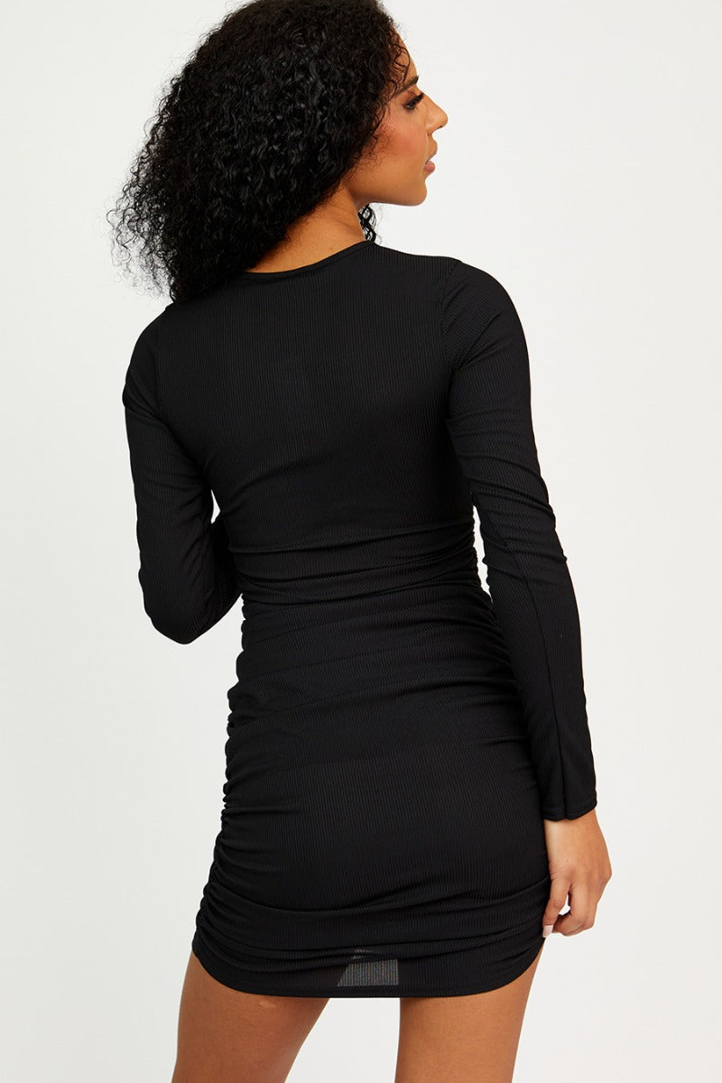 Twist Front Ribbed Ruched Dress