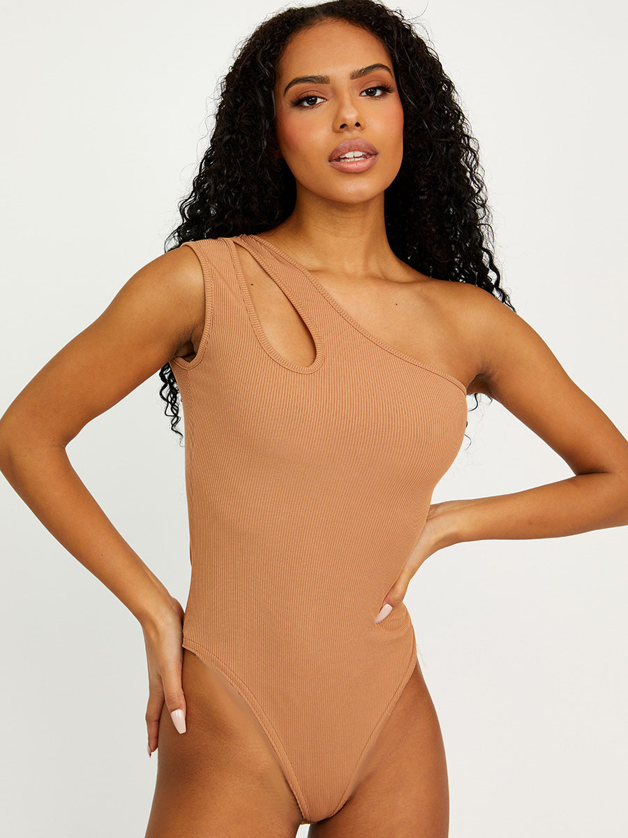 Cut Out One Shoulder Ribbed Bodysuit