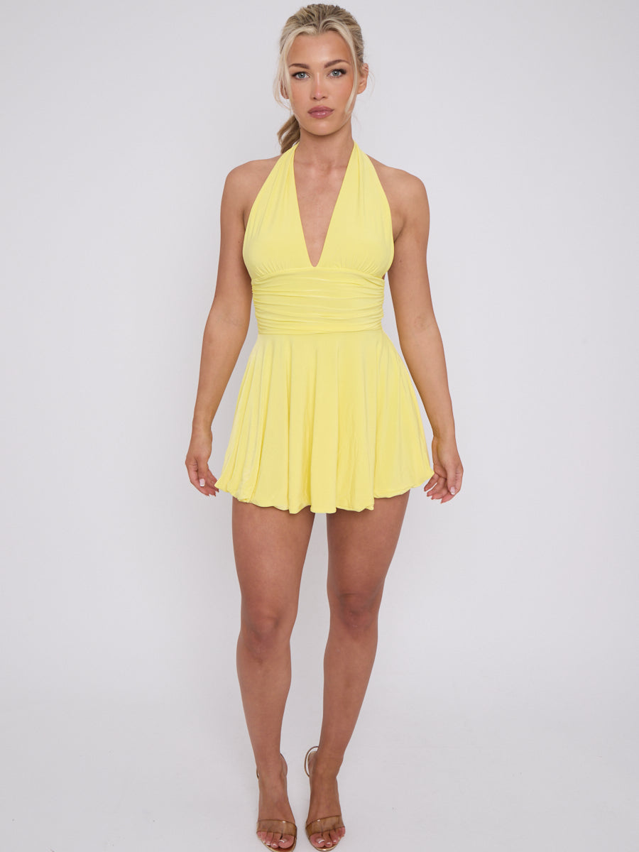 Slinky Halter Neck Frill Mini Dress