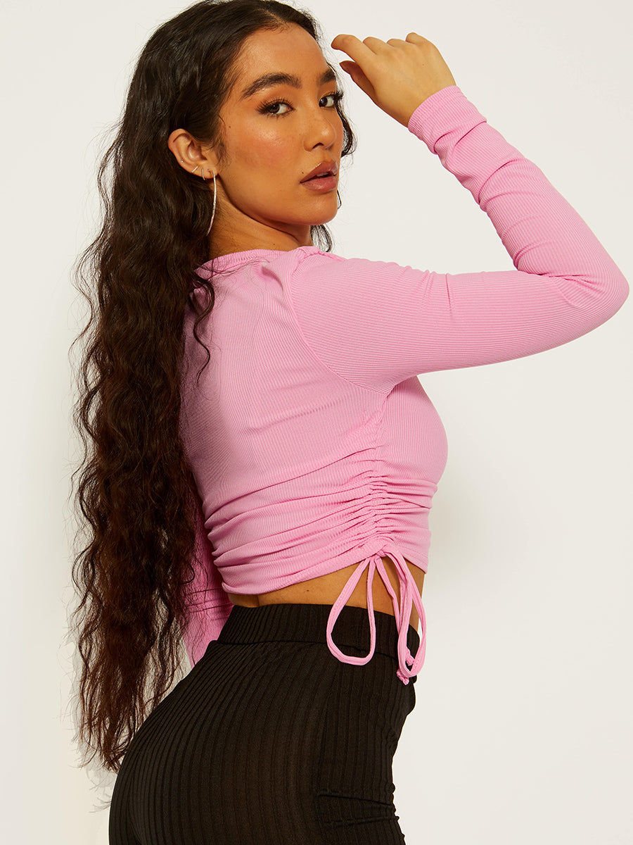 Ribbed Cutout Ruched Crop Top