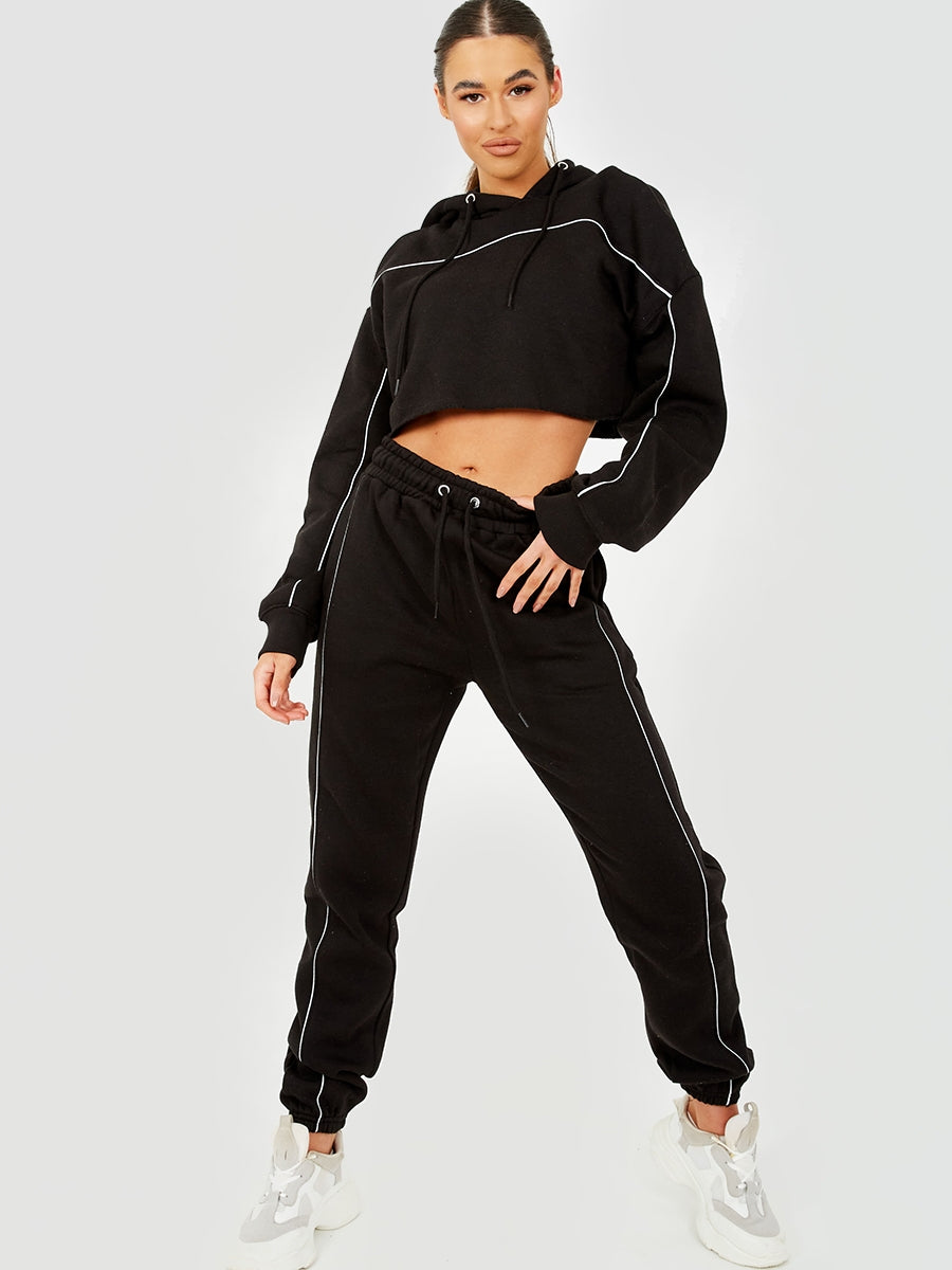 Piping Detail Cropped Hoodie & Jogger Co-ord