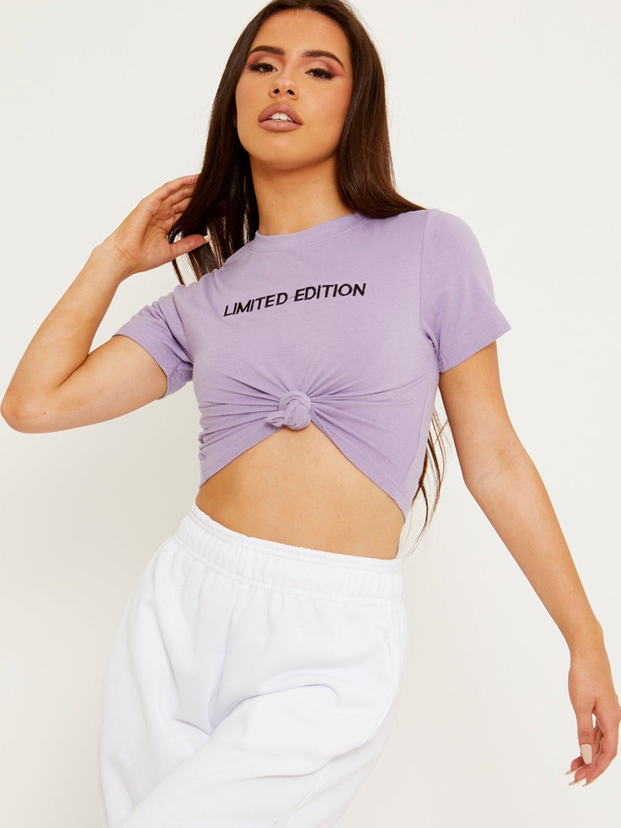 Limited Edition Embroidered Knot Front Crop Top