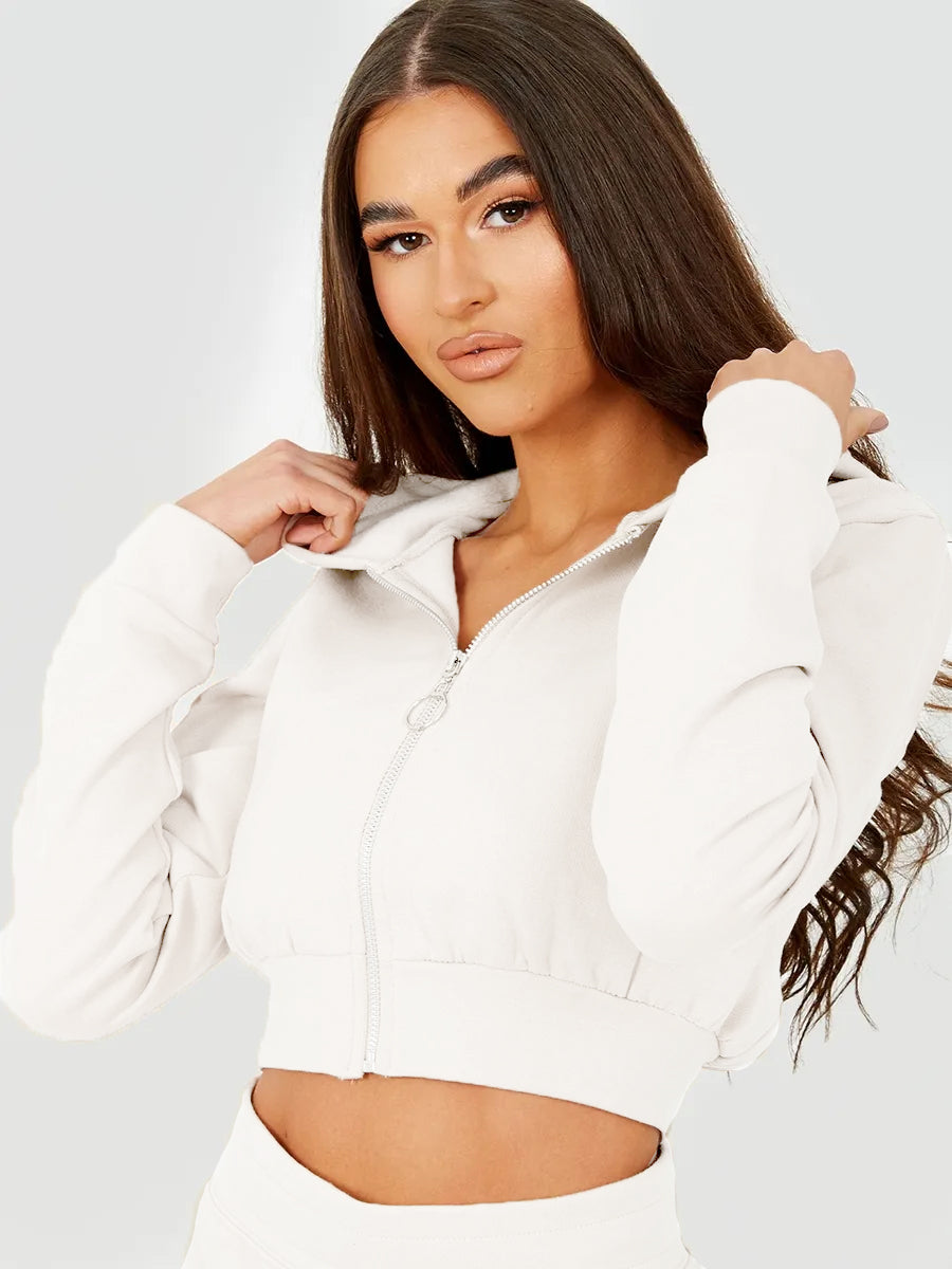 Zip Up Fleeced Cropped Cardigan Hoodie