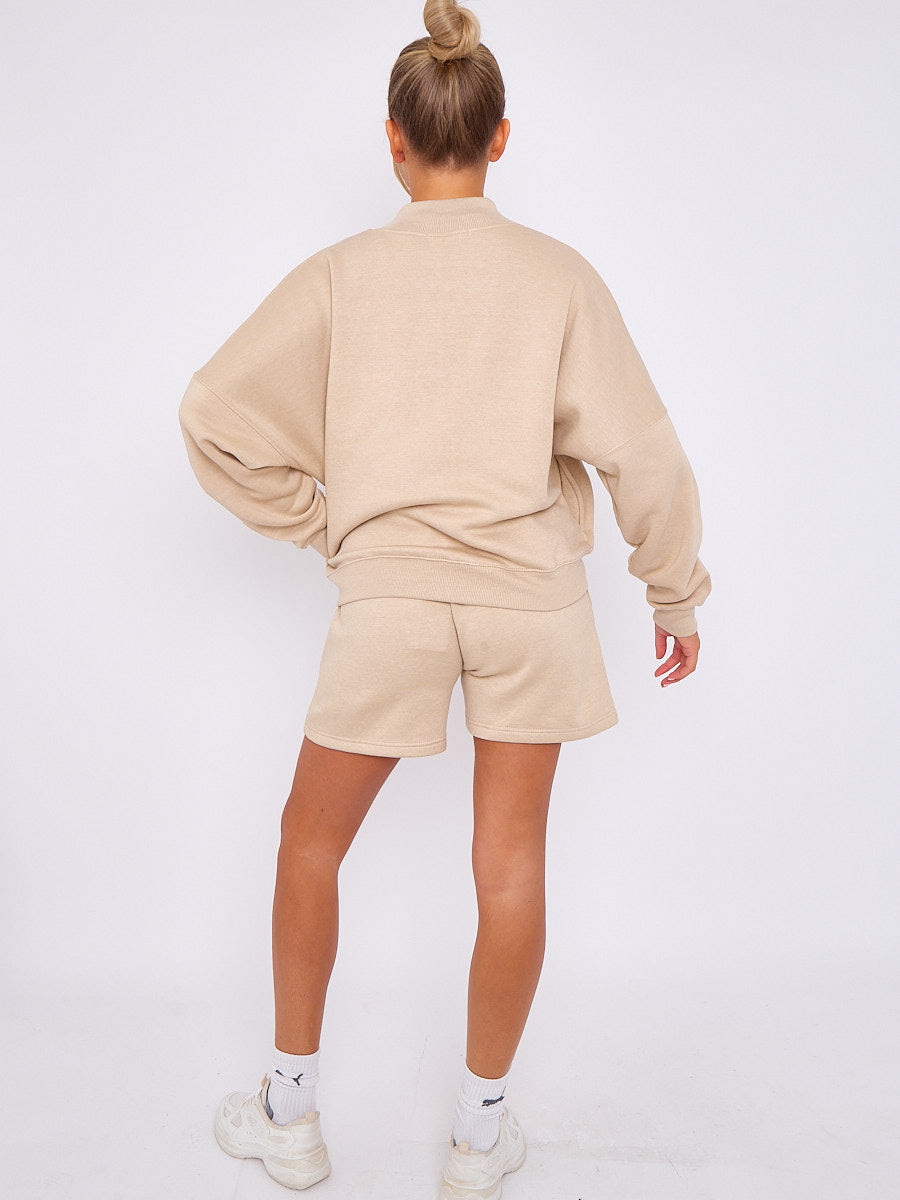 Oversized Bomber Style Fleece Zipper & Shorts Co-ord
