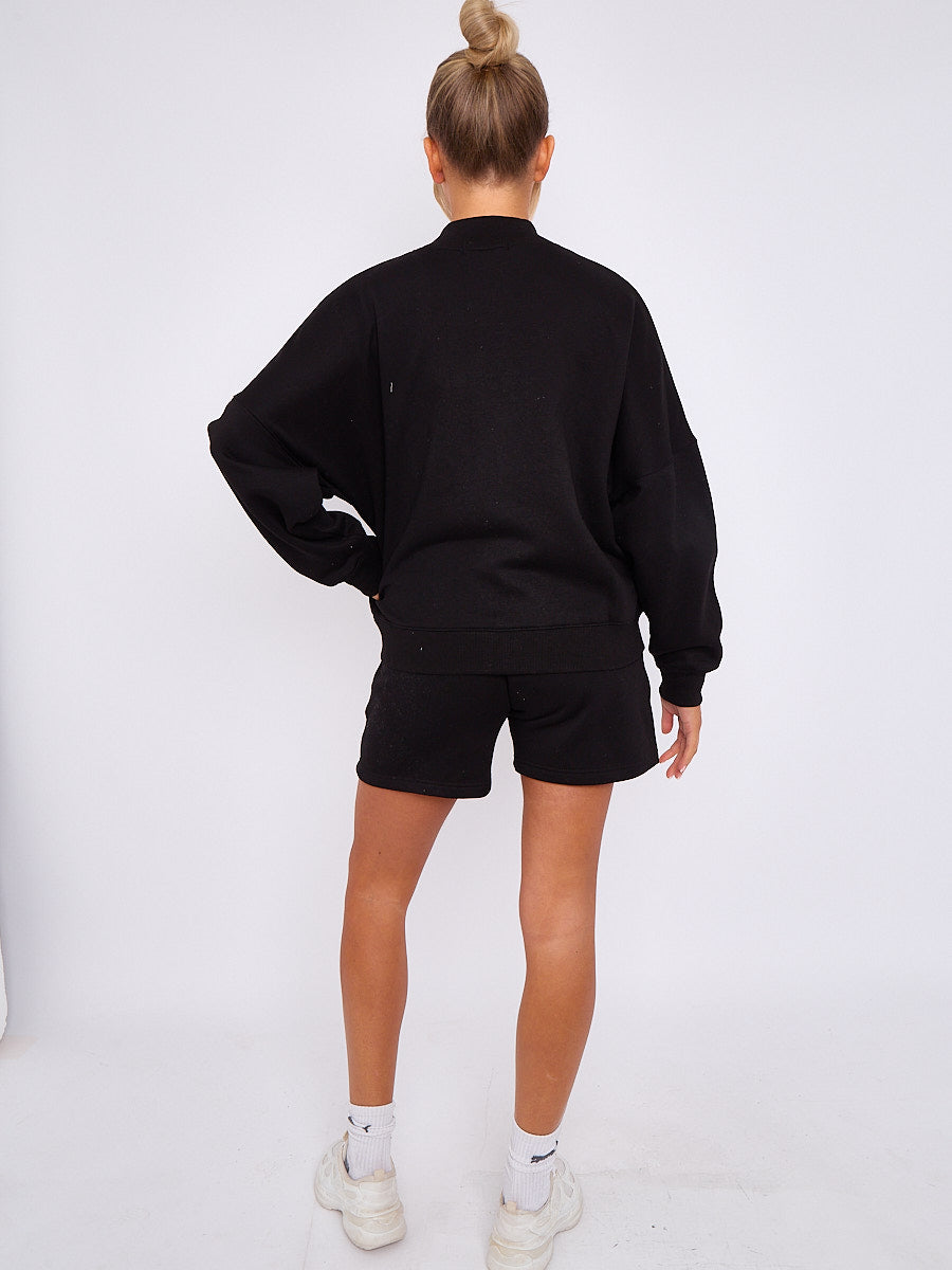 Oversized Bomber Style Fleece Zipper & Shorts Co-ord