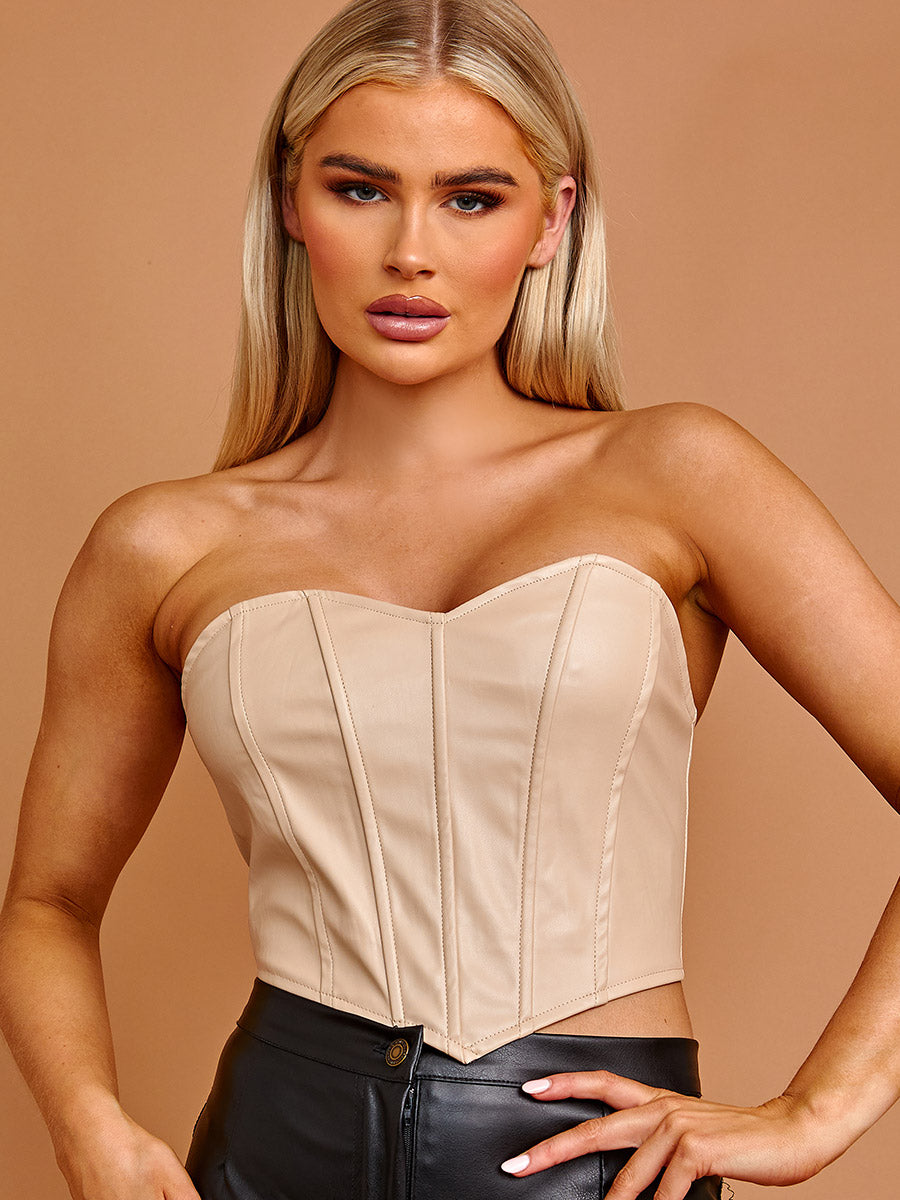 PU Bandeau Corset Crop Top