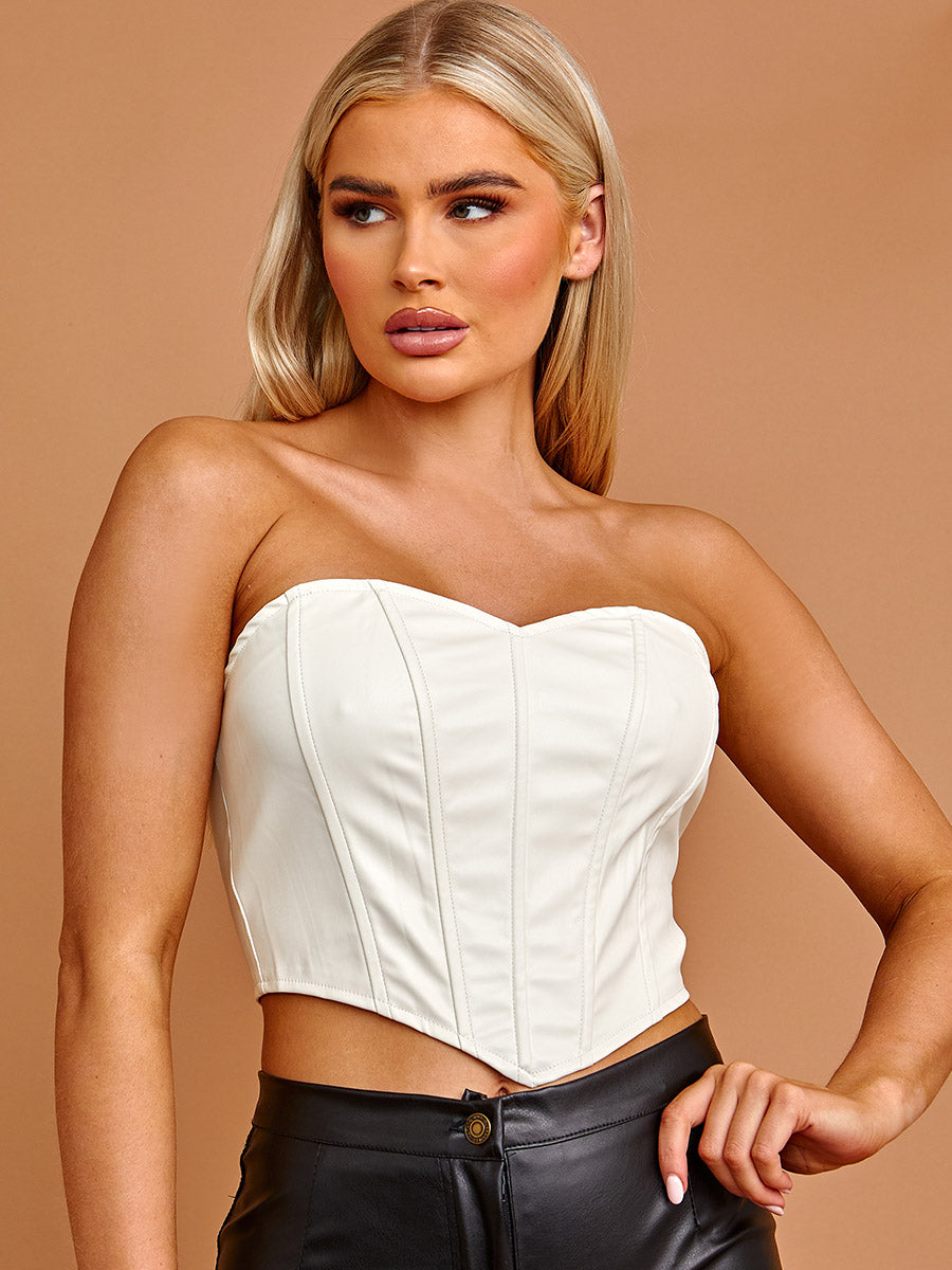 PU Bandeau Corset Crop Top