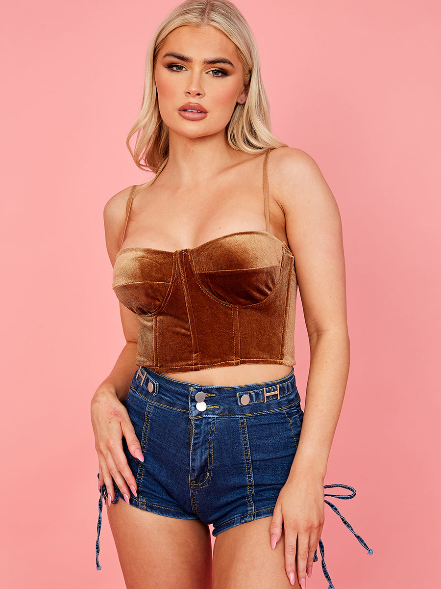 Velour Padded Bust Cami Crop Top