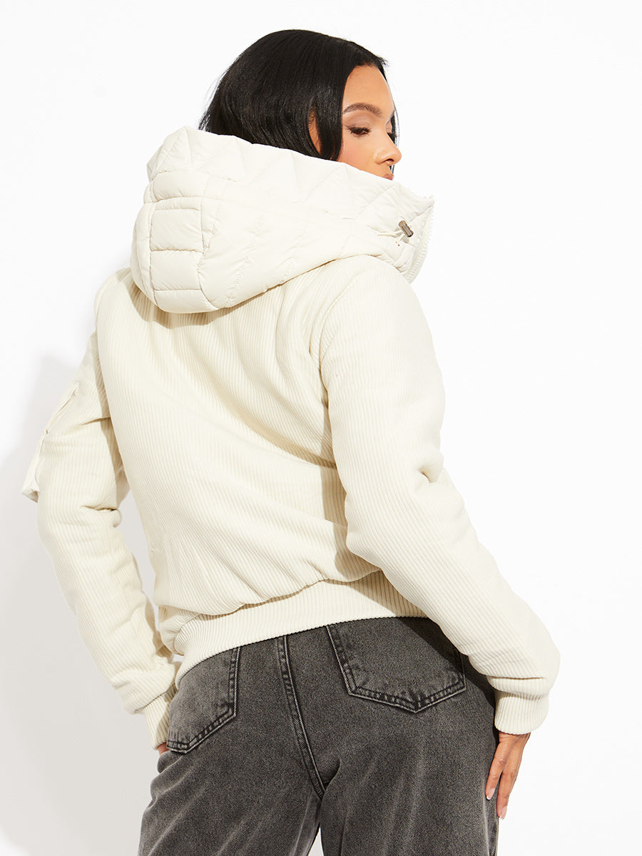Puffer Bomber Jacket with Ribbed Sleeves