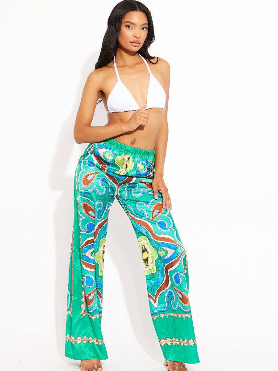 Tropical Print Satin Trouser