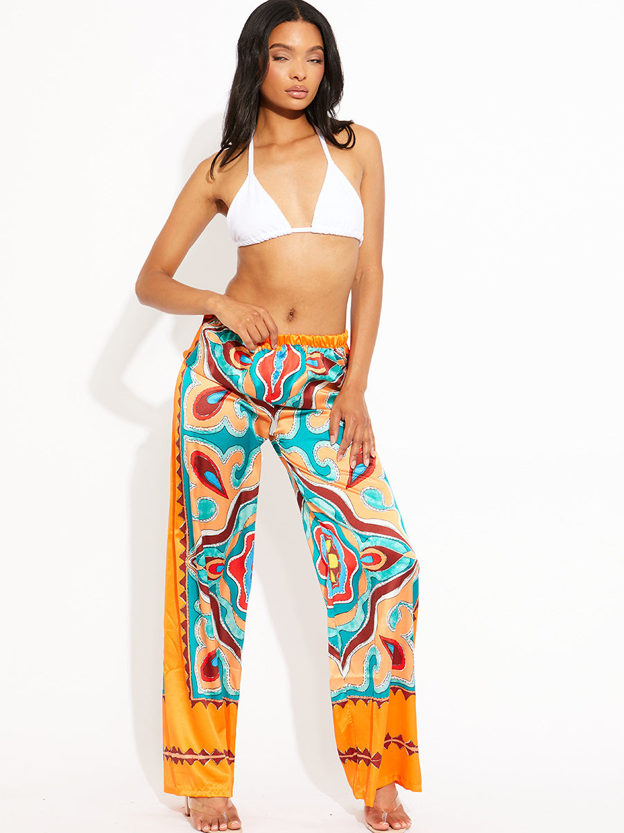 Tropical Print Satin Trouser