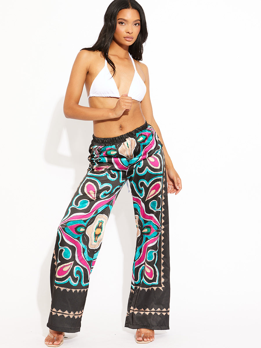 Tropical Print Satin Trouser