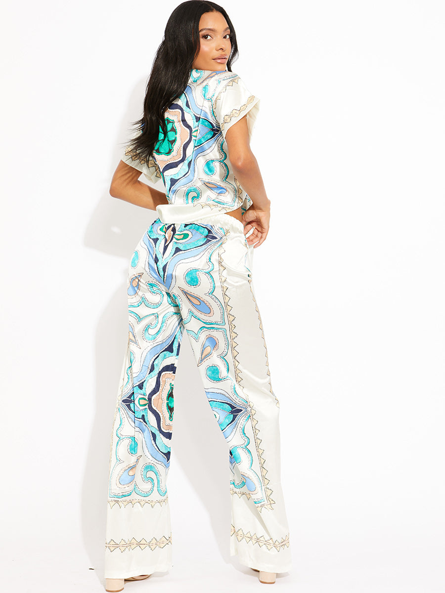 Printed Oversized Blouse & Trouser Satin Co-ord