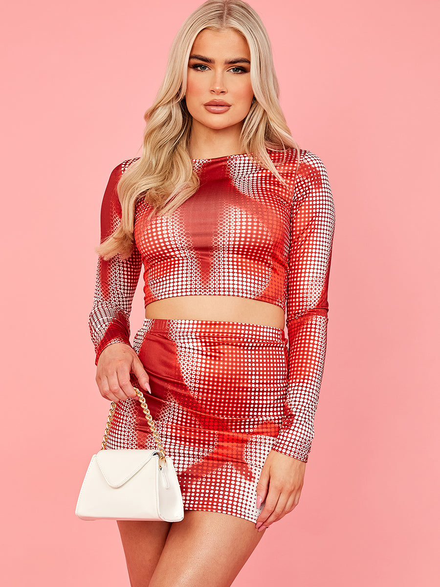 Distorted Graphic Slinky Crop Top & Skirt Co-ord