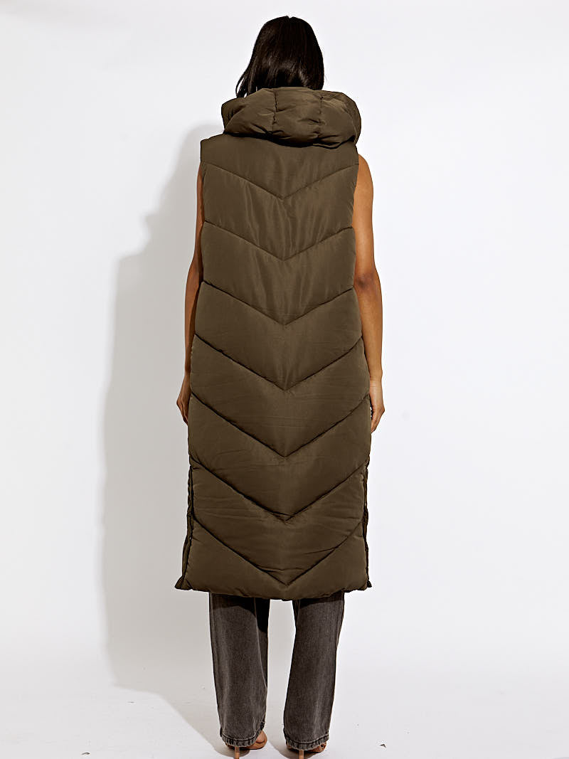 Turtle Neck Hooded Longline Padded Gilet