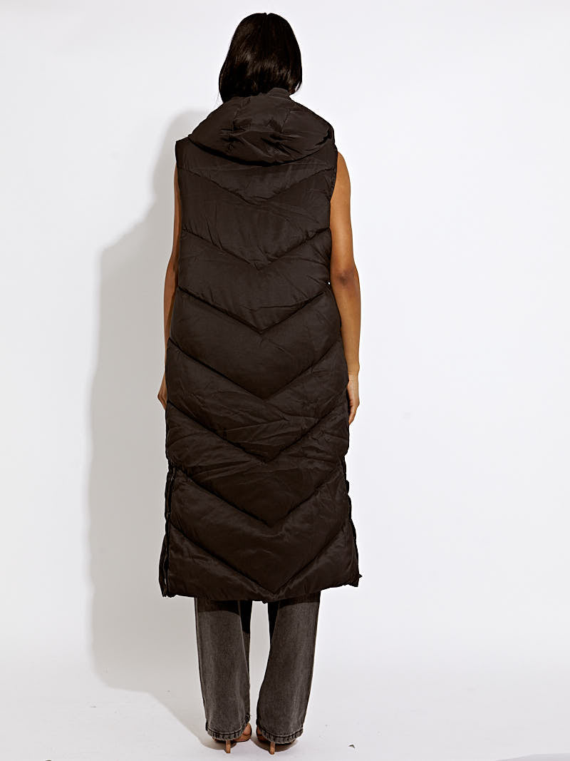 Turtle Neck Hooded Longline Padded Gilet
