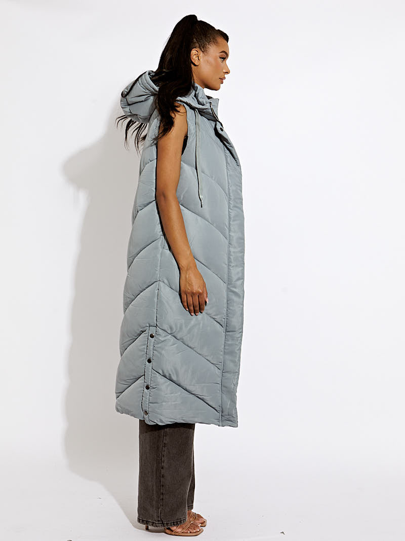 Turtle Neck Hooded Longline Padded Gilet