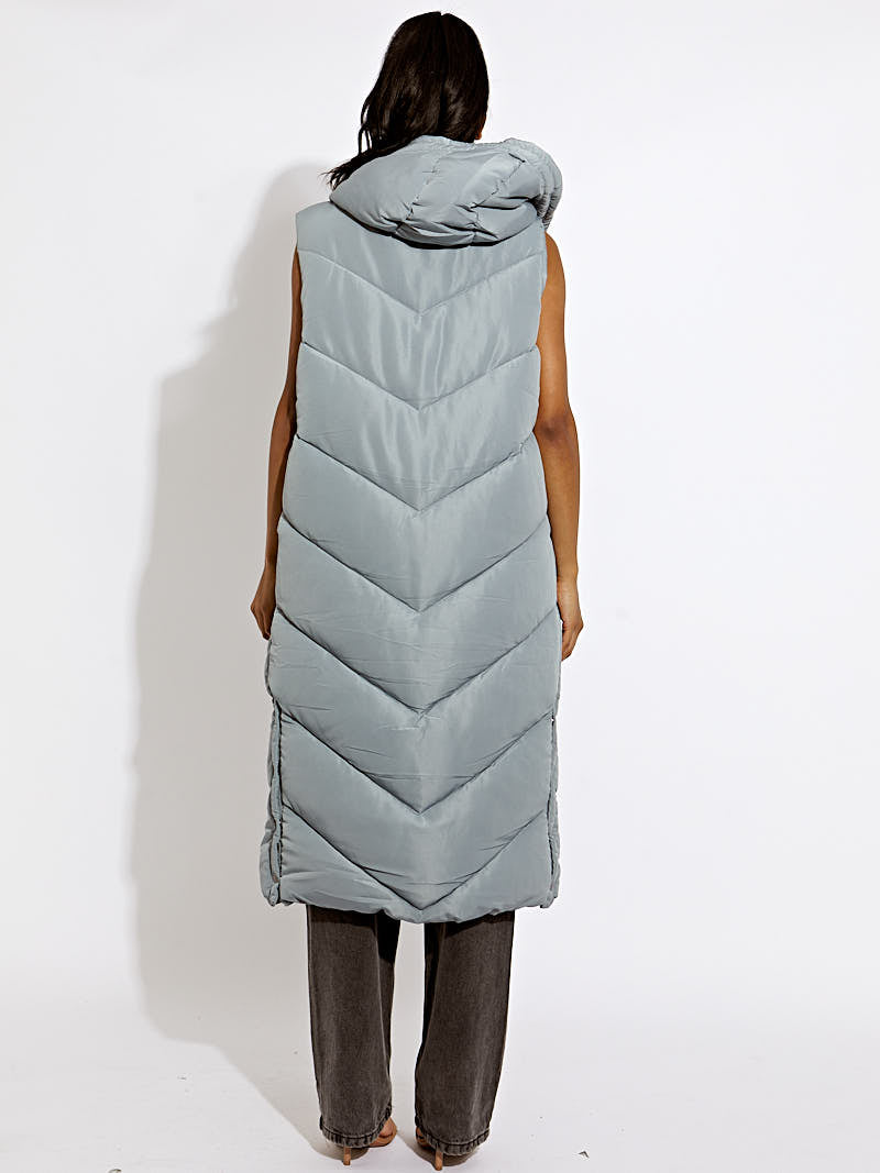 Turtle Neck Hooded Longline Padded Gilet