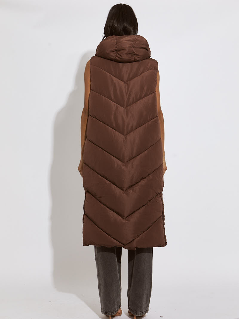 Turtle Neck Hooded Longline Padded Gilet