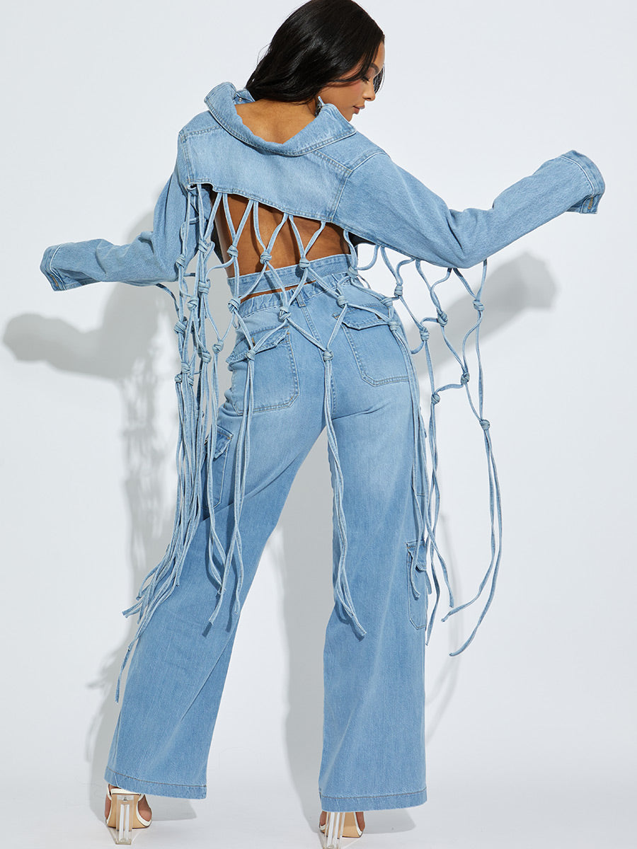 Tasselled Cropped Denim Jacket