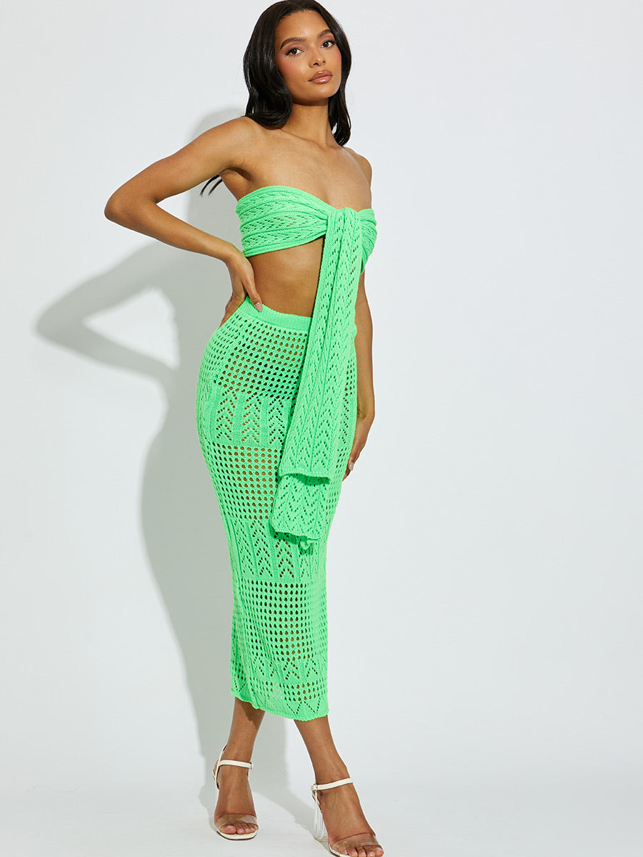 Knitted Tie Knot Bandeau Bralet & Maxi Skirt Co-ord