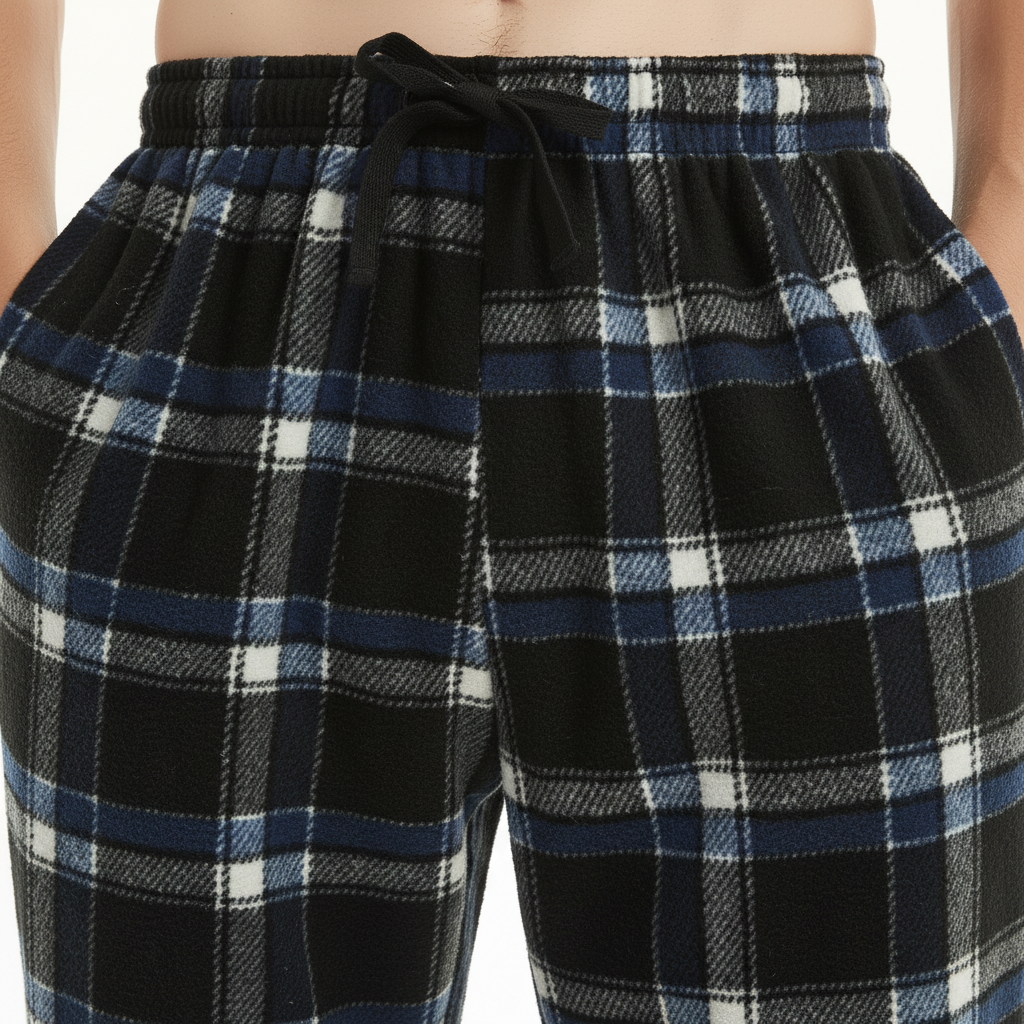 Men's Comfortable Fleece Lounge Pants – Blue Black Pyjama Bottoms for Ultimate Relaxation