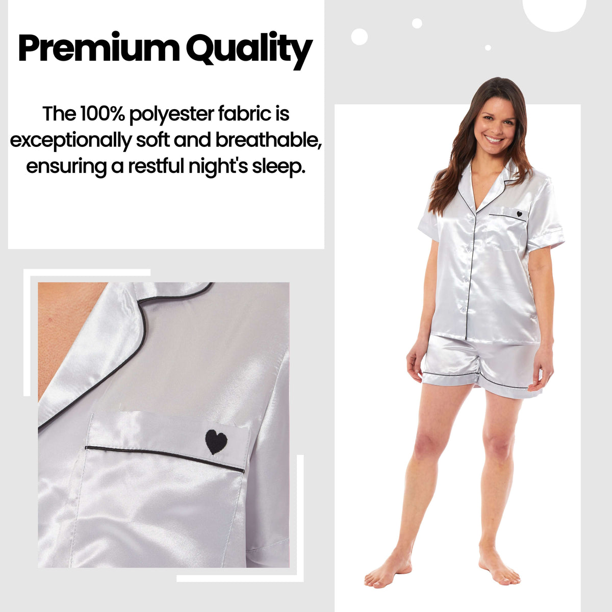 Daisy Dreamer Women's Satin Short Pyjama Set Black Pink Grey UK Sizes 8-22 Easy-Care Sleep Set
