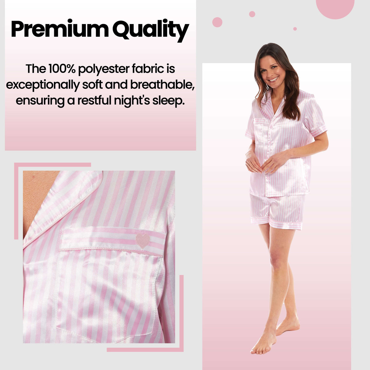 Daisy Dreamer Women's Satin Short Pyjama Set Black Pink Grey UK Sizes 8-22 Easy-Care Sleep Set