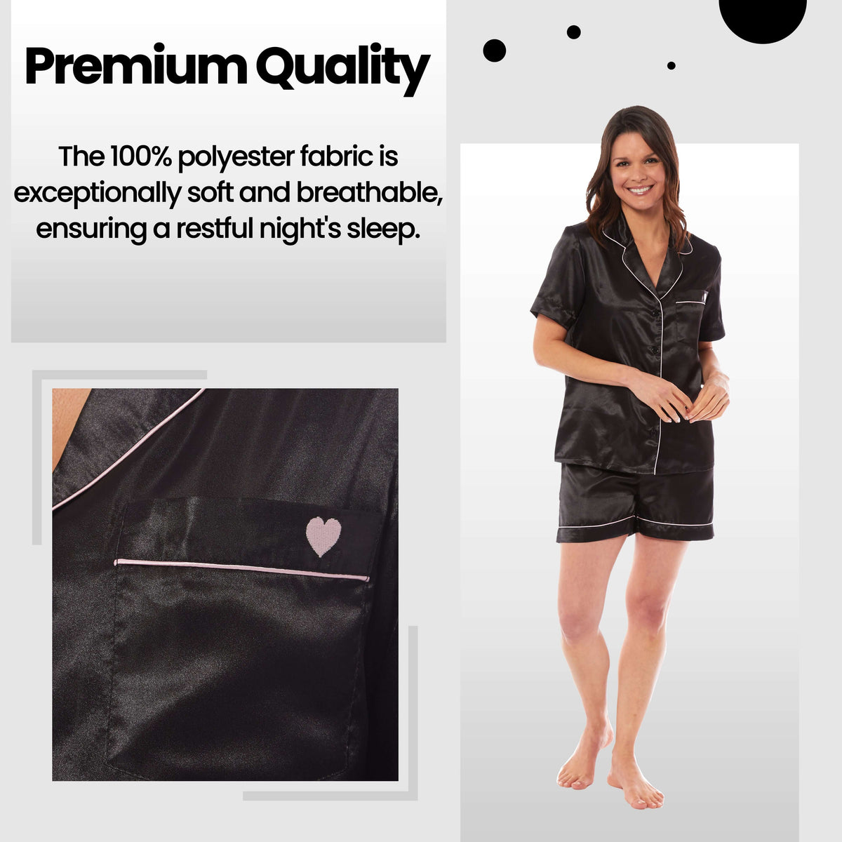 Daisy Dreamer Women's Satin Short Pyjama Set Black Pink Grey UK Sizes 8-22 Easy-Care Sleep Set