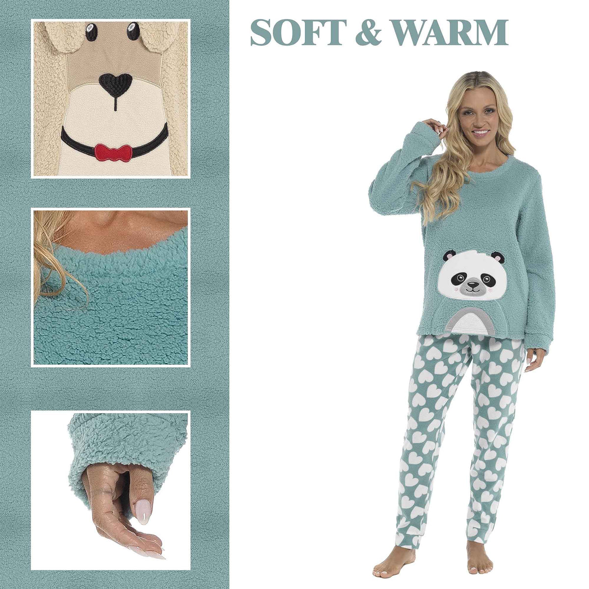 Daisy Dreamer Panda Ultra Soft Snuggle Fleece Pyjama Set For Women Cosy Winter Cosy Nightwear Set
